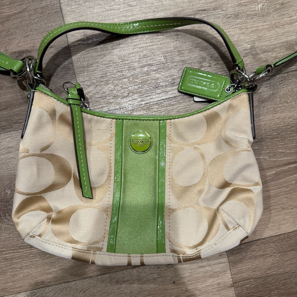 Coach Lime Green and Tan Shoulder Bag